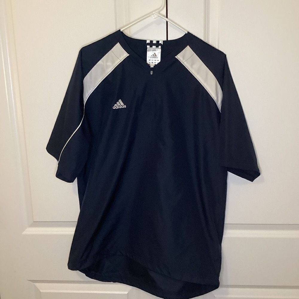 Mens Adidas Baseball Cage‎ jacket Medium Navy Blue / white
